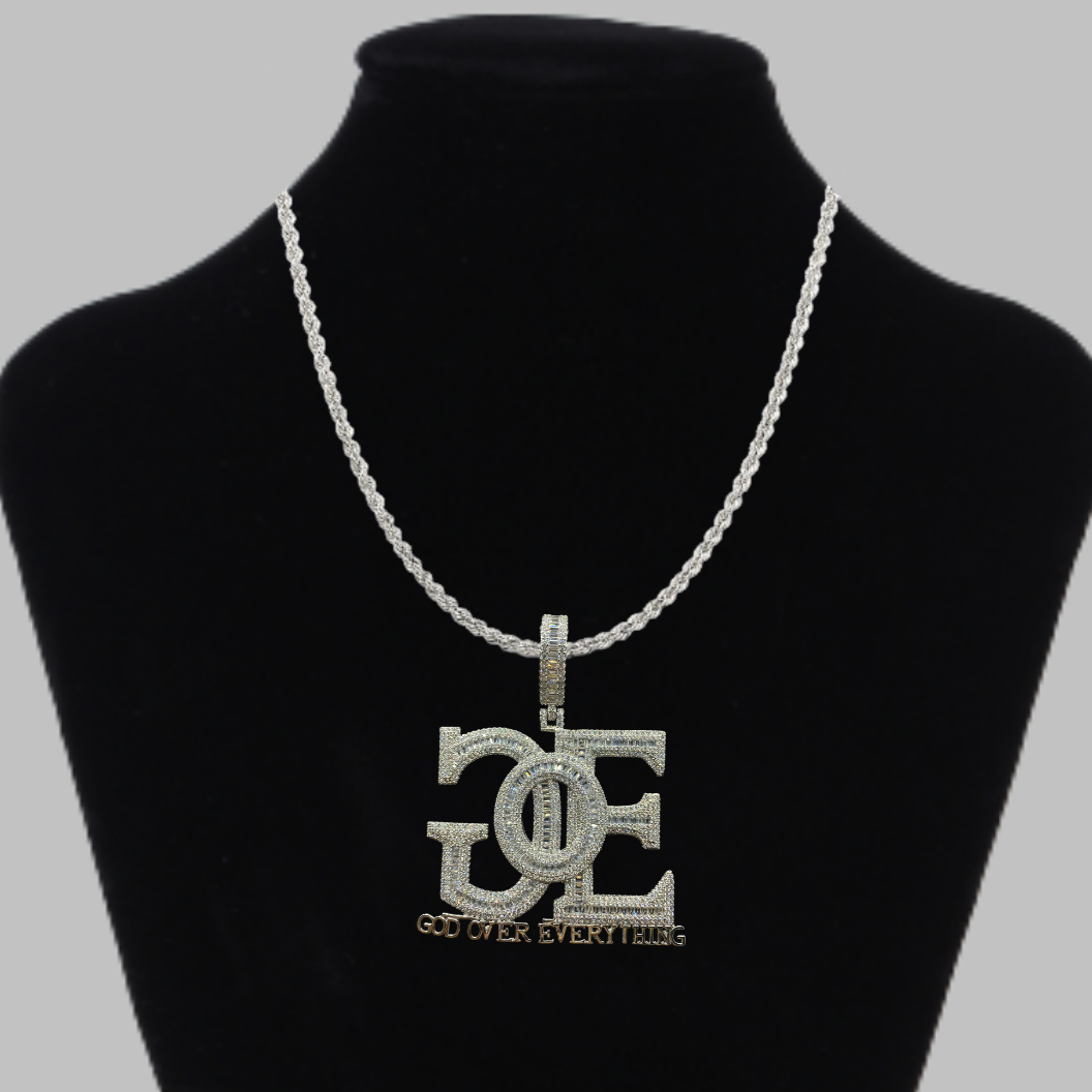 GOE God Over Everything Top Design Name Iced Out Pendant