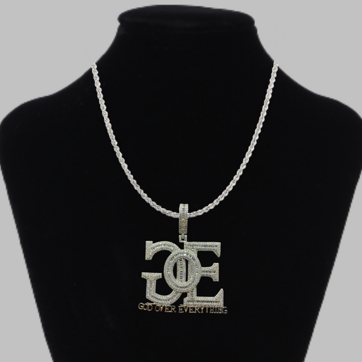 GOE God Over Everything Iced Out Letter Diamond Pendant Necklace