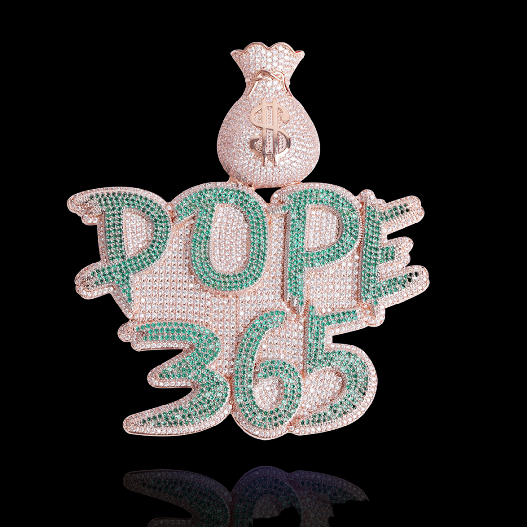 Money Bag Bail Two Tone Solid Base Iced Out Custom Name Letter Necklace