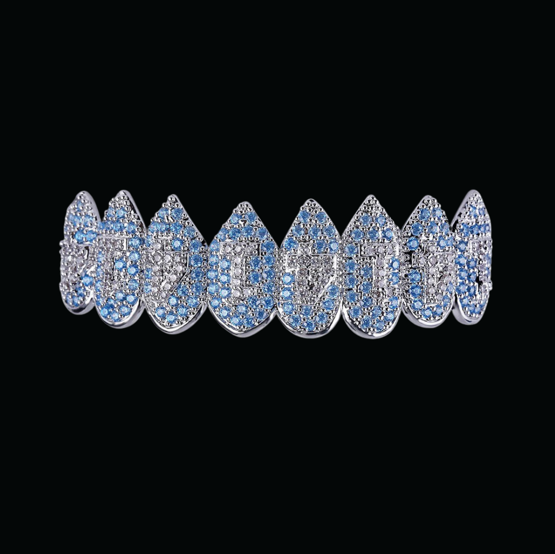Shark Vampire 8 Fang Iced Diamond Design Blue Edition Grillz