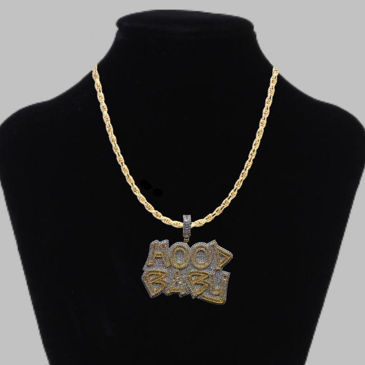 Hood Baby Duo Color Iced Out Letter Diamond Pendant Necklace