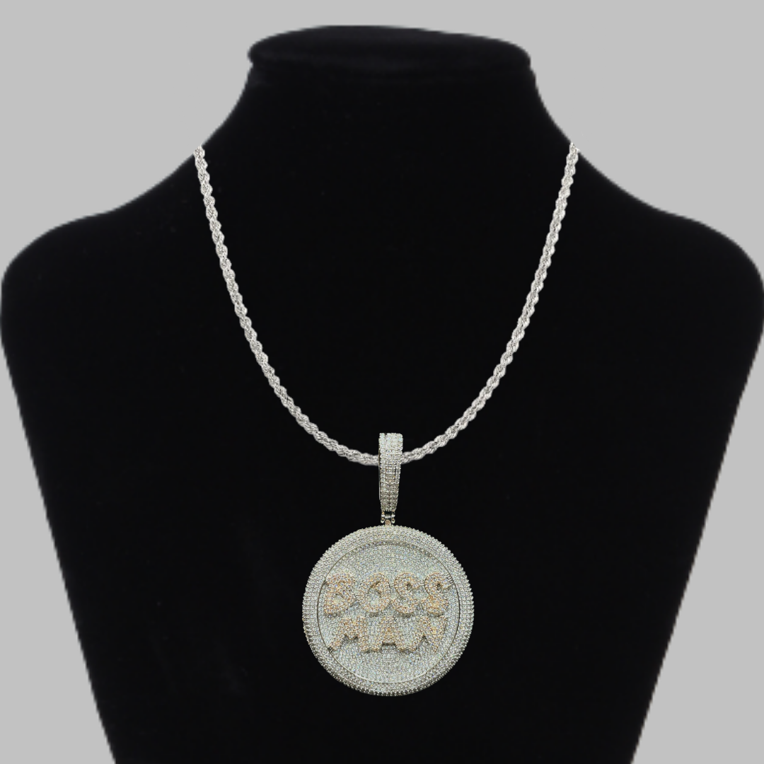 BOSS MAN Luxury Two Tone Round Iced Out Pendant