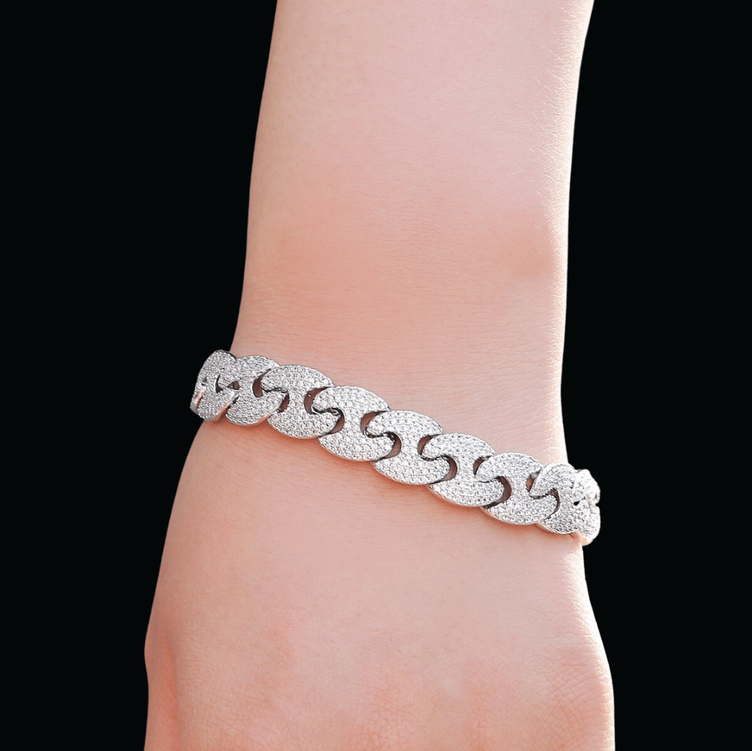 12MM Men's Iced Out Solid Back Bracelet - Icey Pyramid