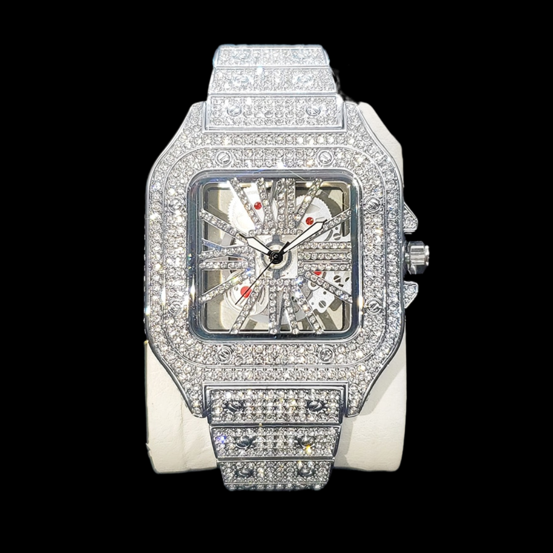 Skeleton Red Dial VVS Iced Out Diamond Designer Watch