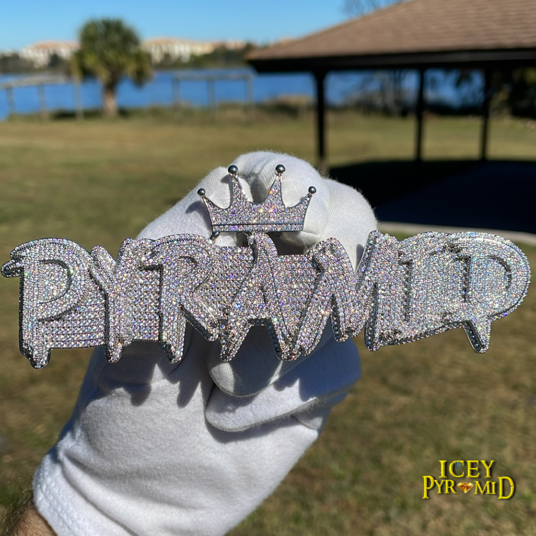 White Gold Edition Crown Bail Rapper Iced Out Personalized Custom Name ...