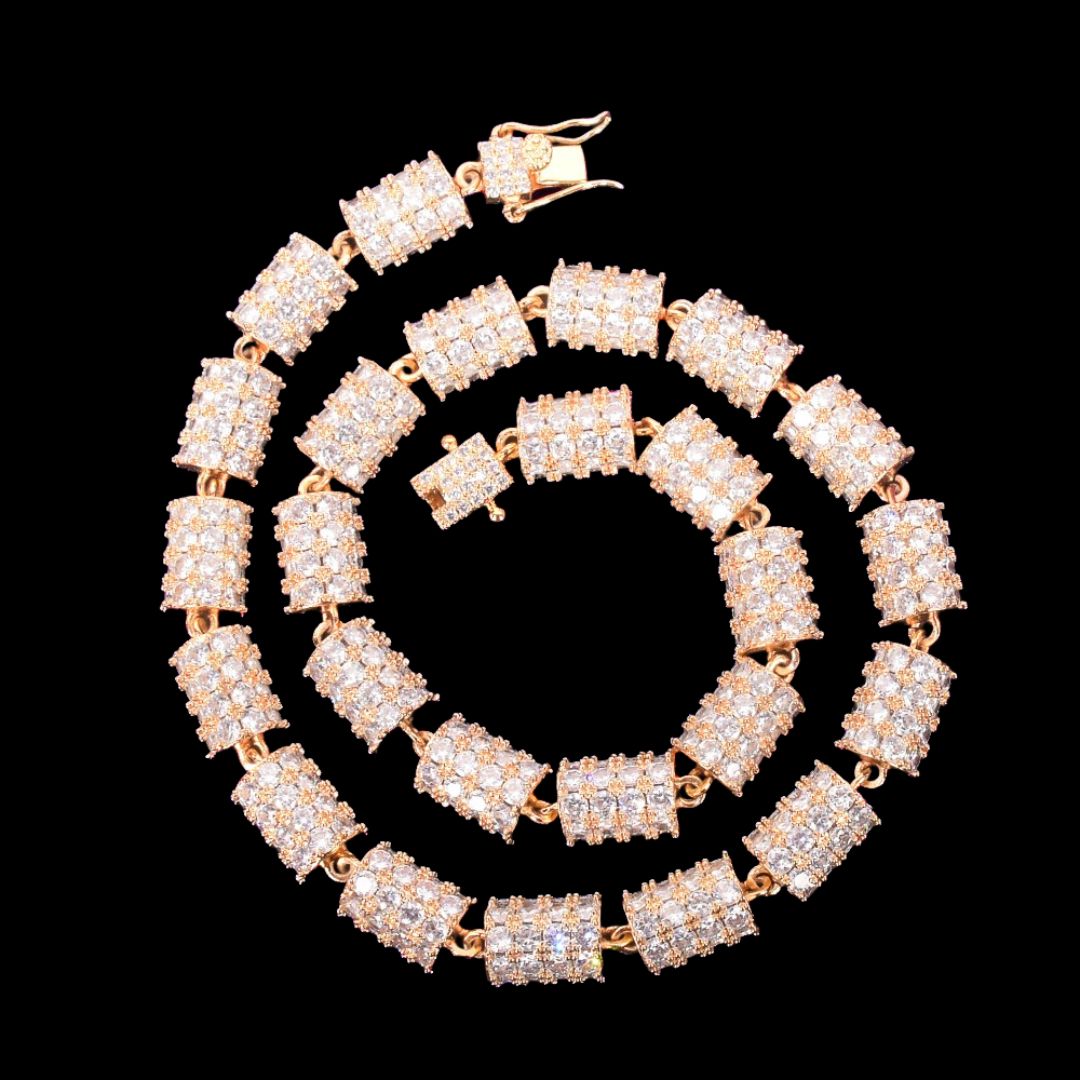 10MM New Design Diamond Wheel Baguette Cut Iced Out Chain Necklace