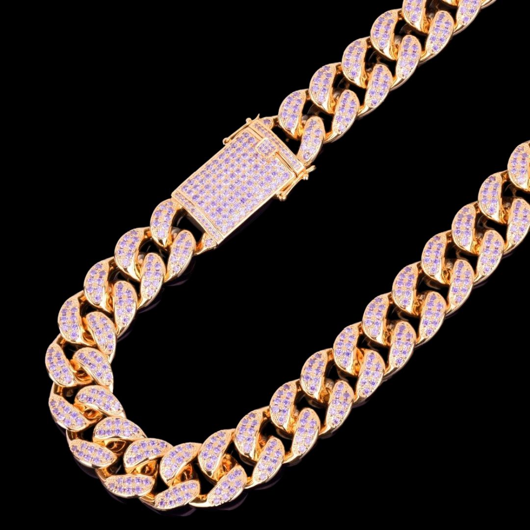 20MM Purple Stones Iced Out Diamond Necklace Chain