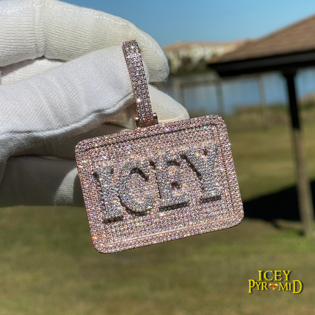 Your Initial or Name on Rectangle Diamond Iced Out Personalized Custom Necklace Pendant