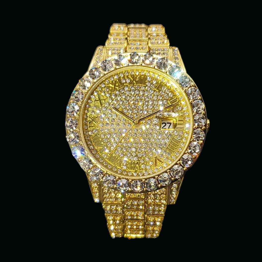 Bling Iced Out Diamond Covered Roman Numeral Watch