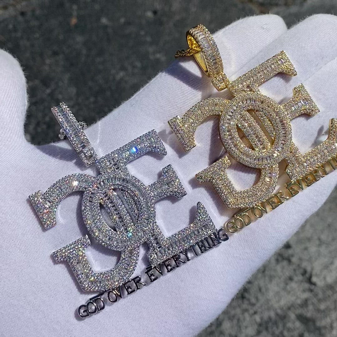 GOE God Over Everything Iced Out Letter Diamond Pendant