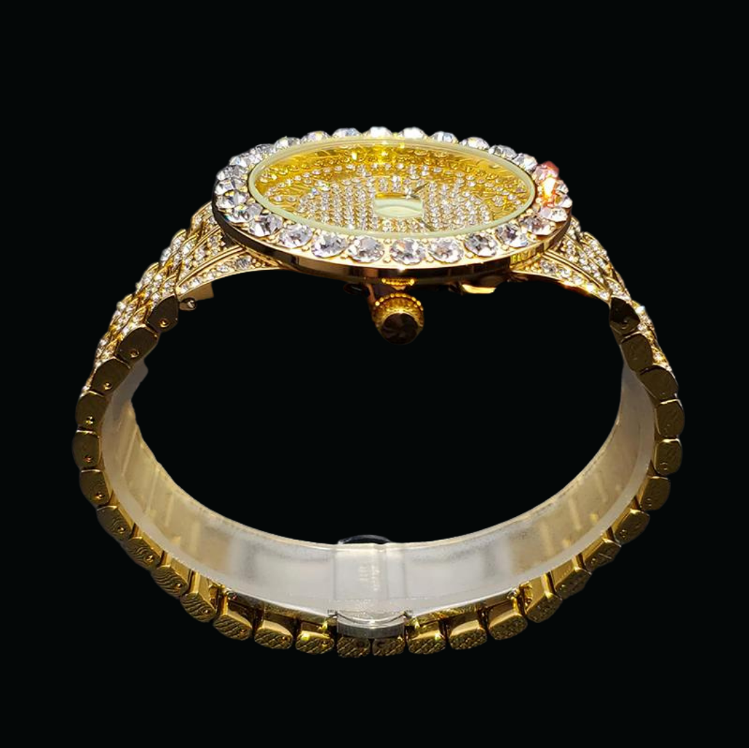 Bling Iced Out Diamond Covered Roman Numeral Watch