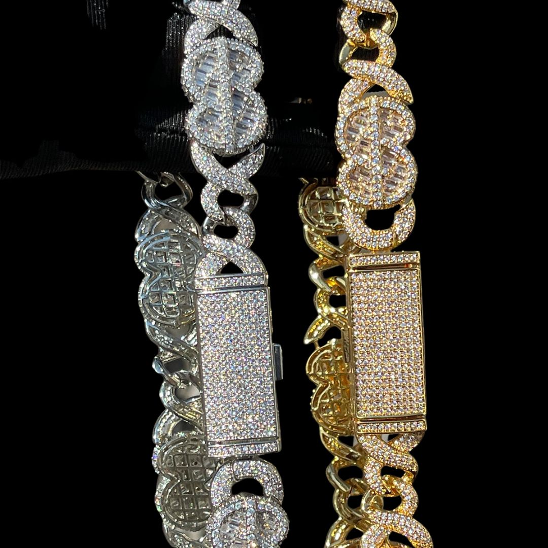10MM Dollar Sign and Infinity Link Iced Out Diamond Necklace Chain