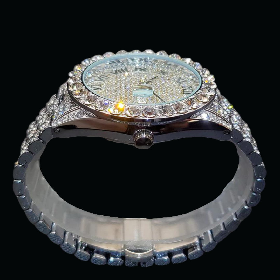 Bling Iced Out Diamond Covered Roman Numeral Watch