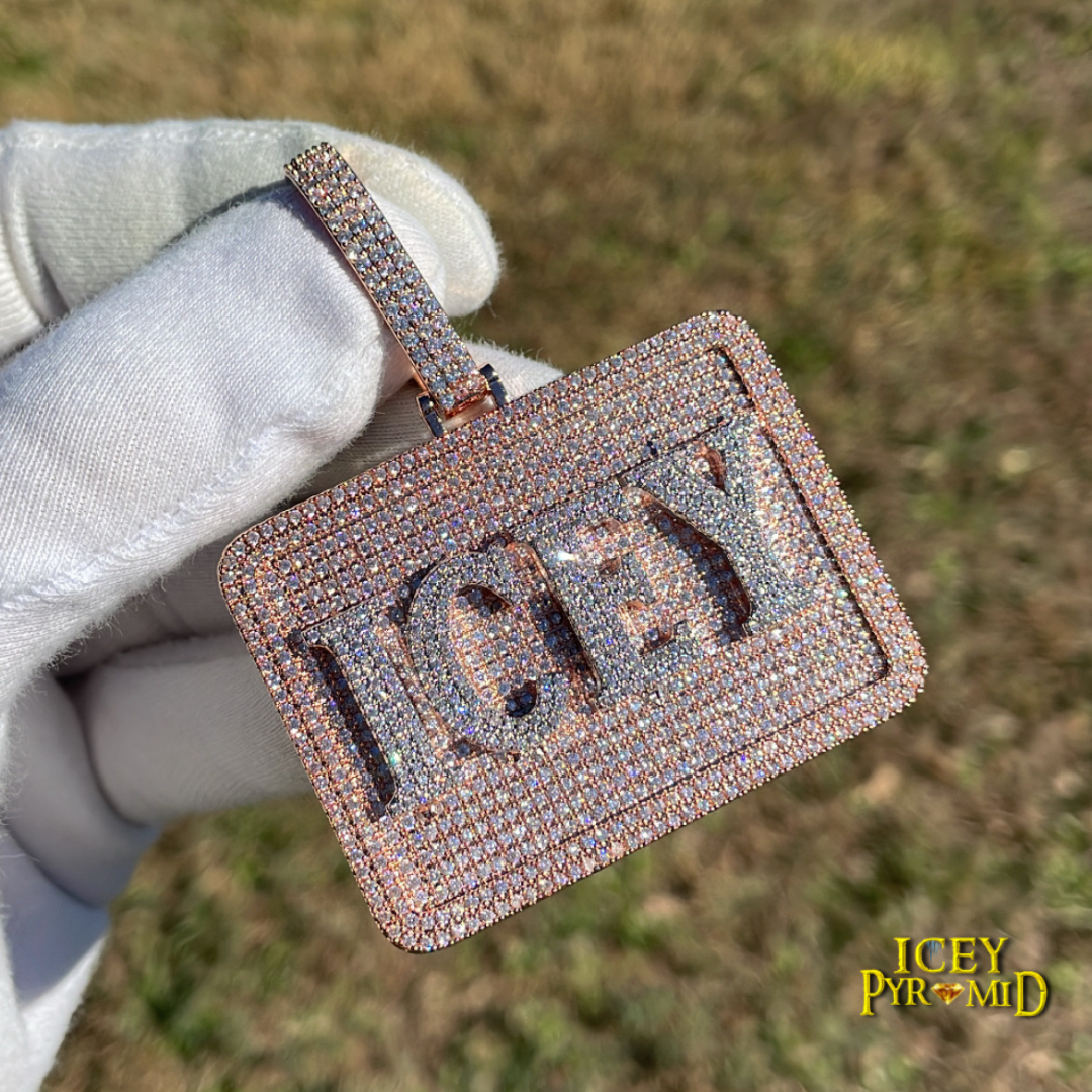 Your Initial or Name on Rectangle Diamond Iced Out Personalized Custom Necklace Pendant