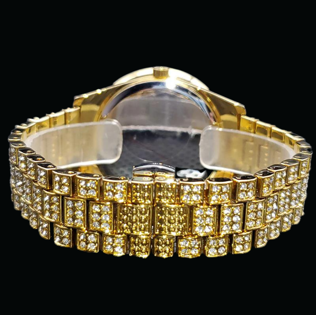 Bling Iced Out Diamond Covered Roman Numeral Watch