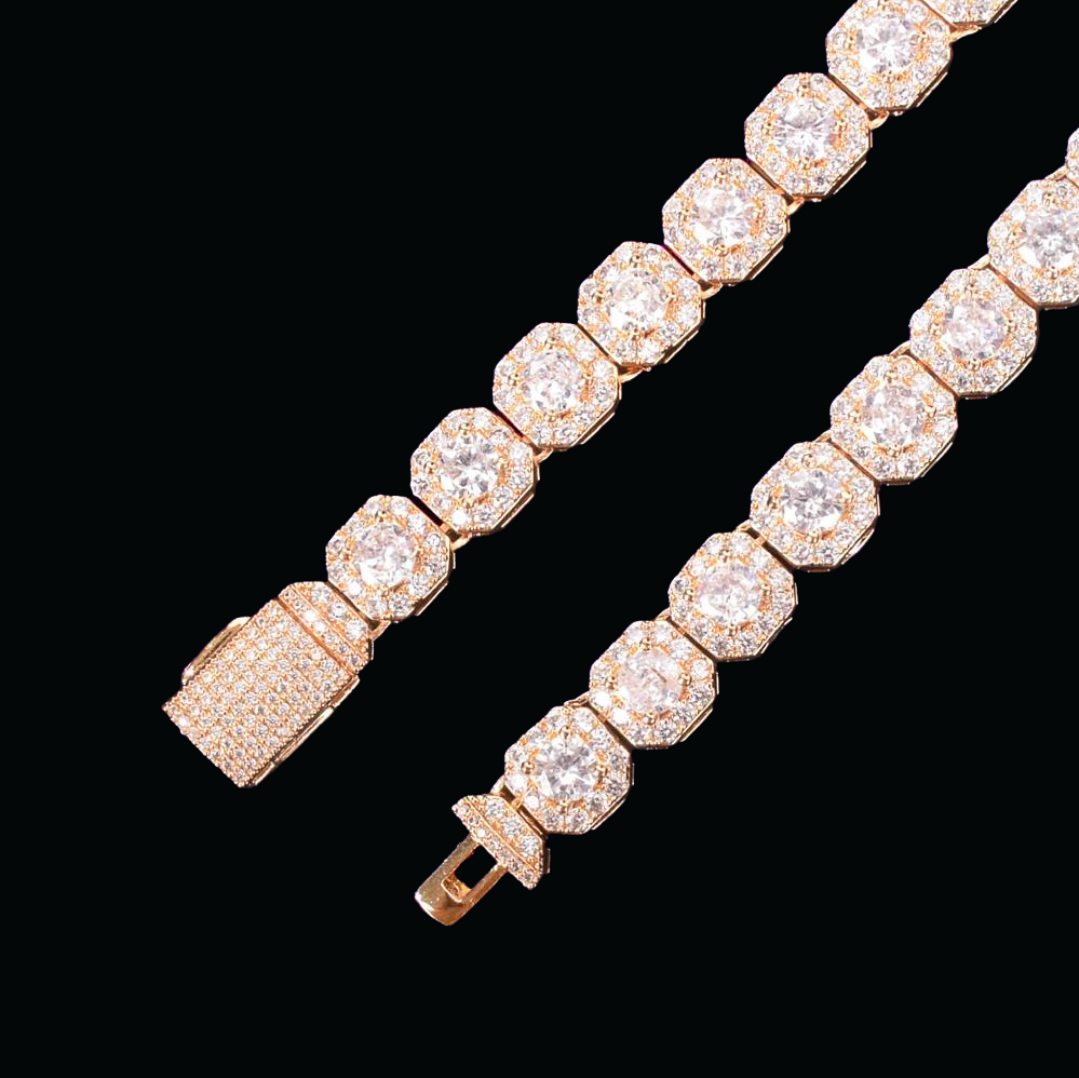 9MM Square Clustered Tennis Iced Out Diamond Necklace Bracelet Set