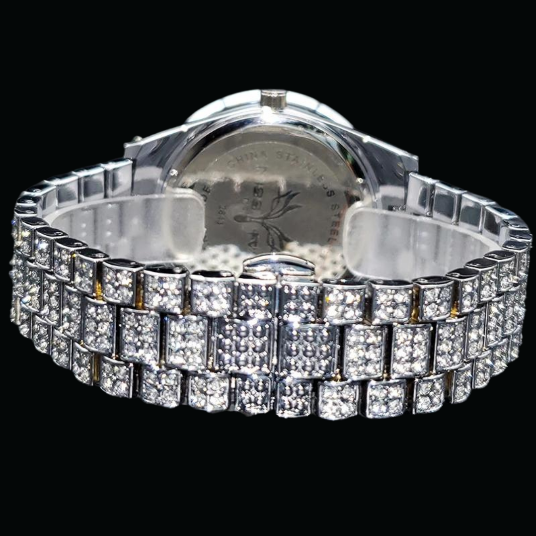 Bling Iced Out Diamond Covered Roman Numeral Watch