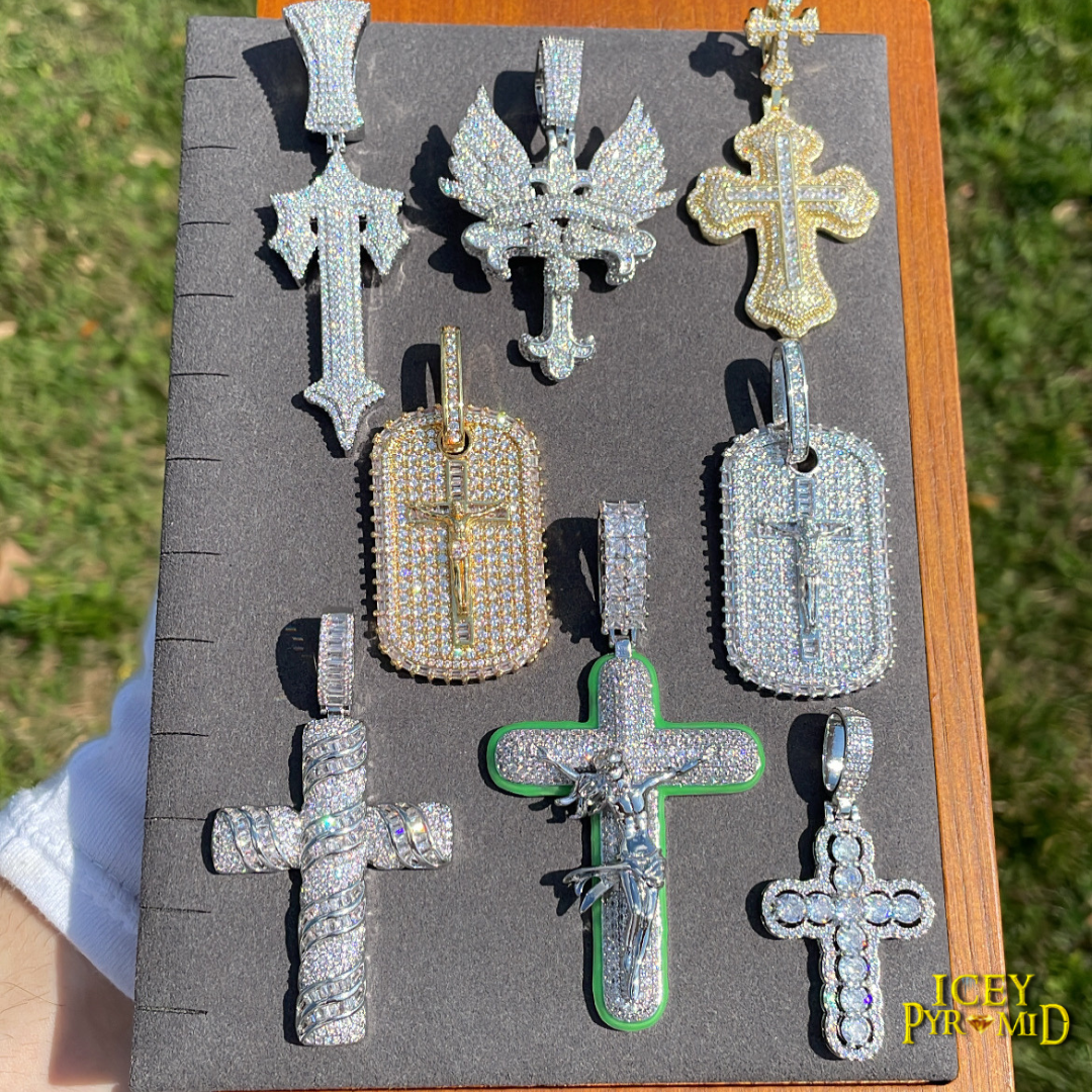 Military Style Jesus Cross Iced Out Diamond Pendant Necklace