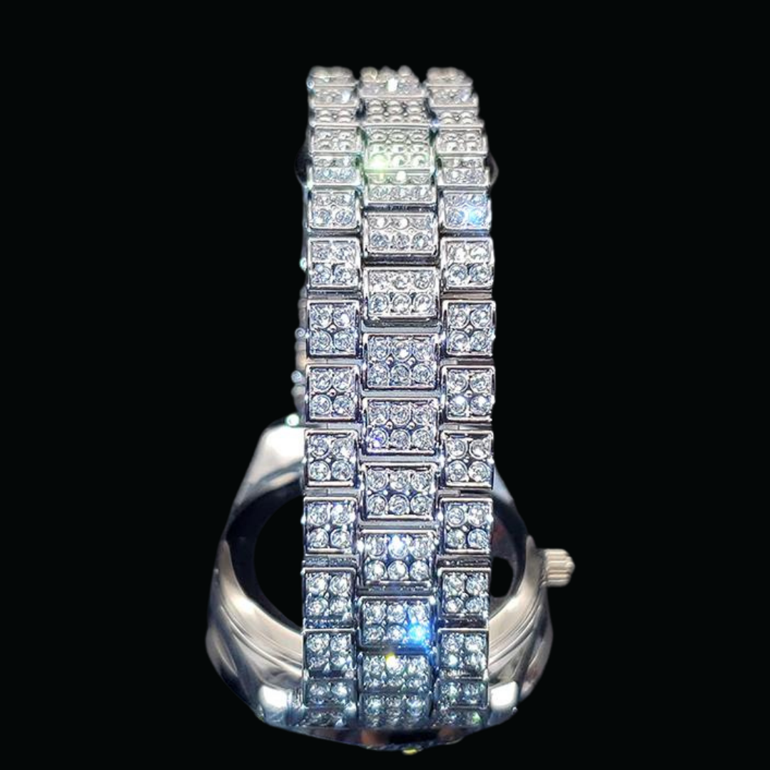 Bling Iced Out Diamond Covered Roman Numeral Watch