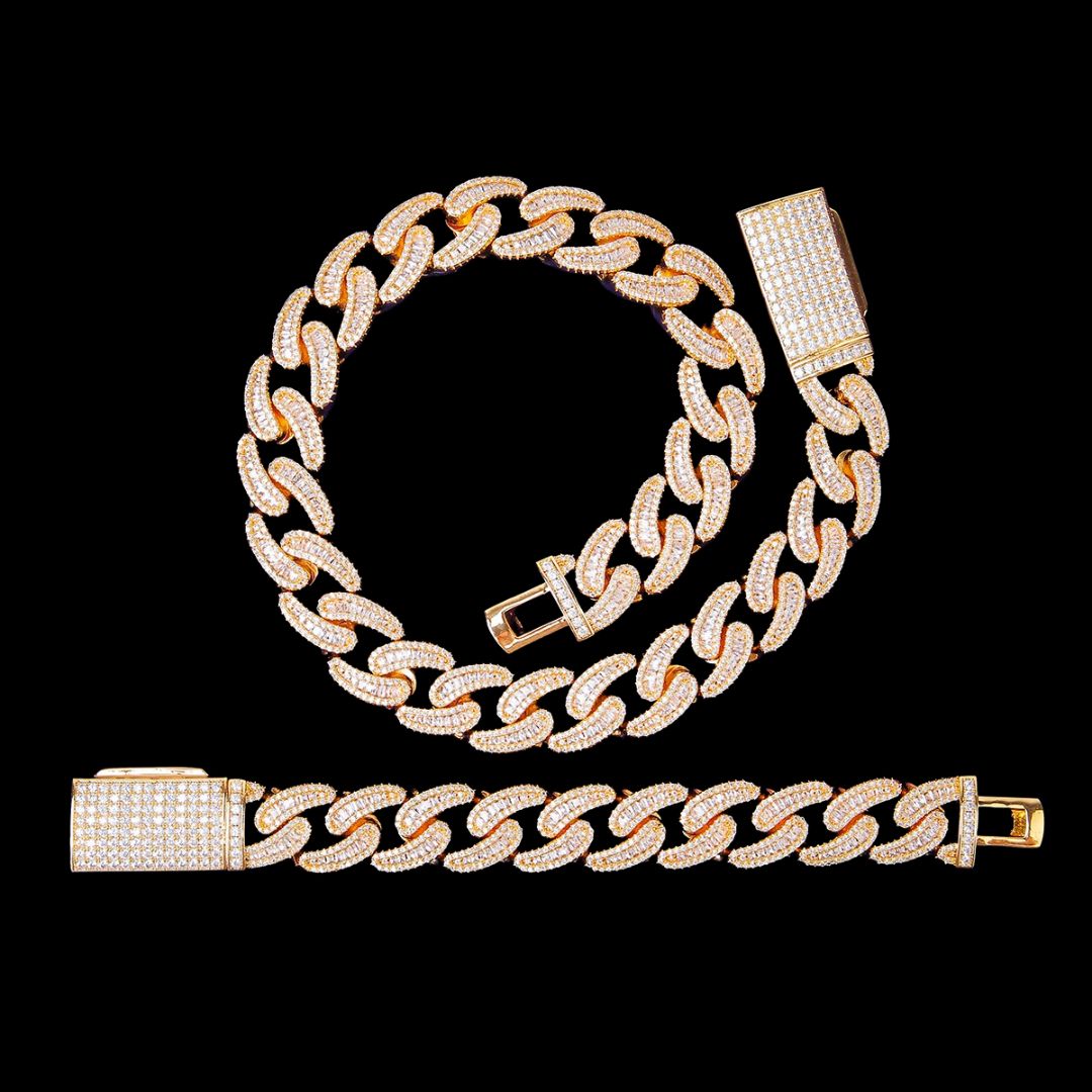 18MM Baguette and Tennis Iced Out Diamond Necklace Bracelet Set