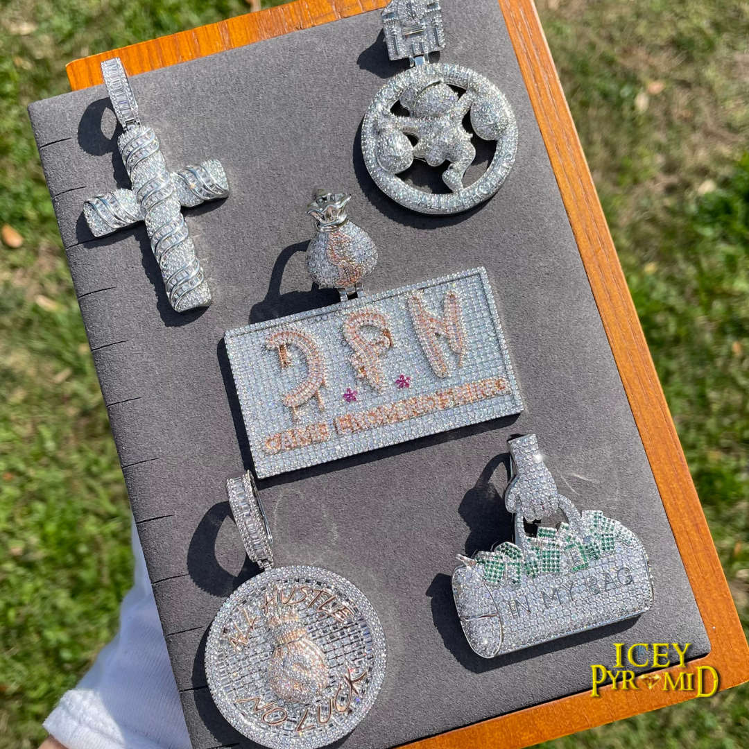 Cross Baguette Steel Edition Iced Out Diamond Pendant