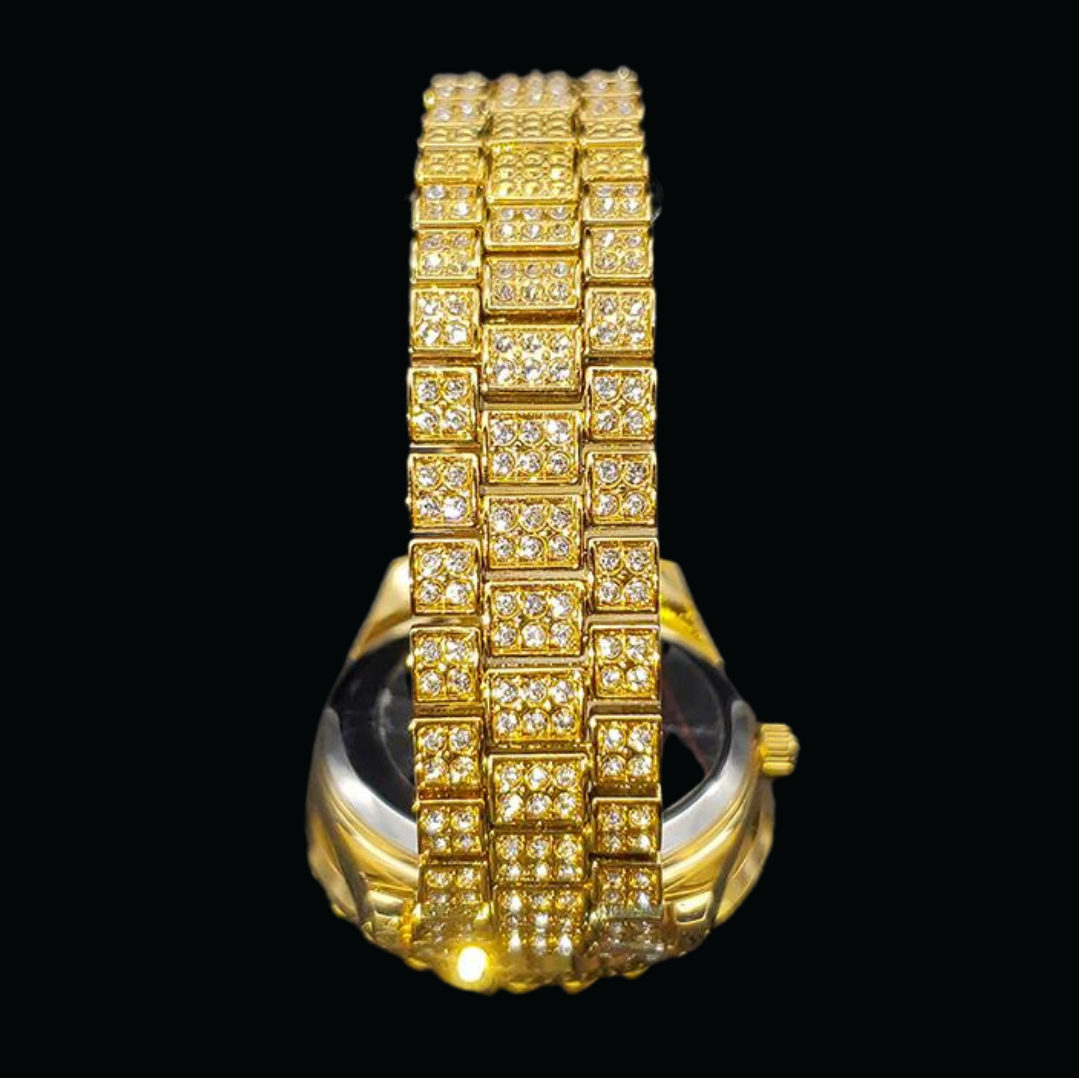 Bling Iced Out Diamond Covered Roman Numeral Watch