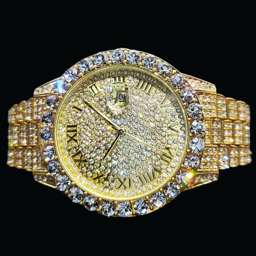 Bling Iced Out Diamond Covered Roman Numeral Watch
