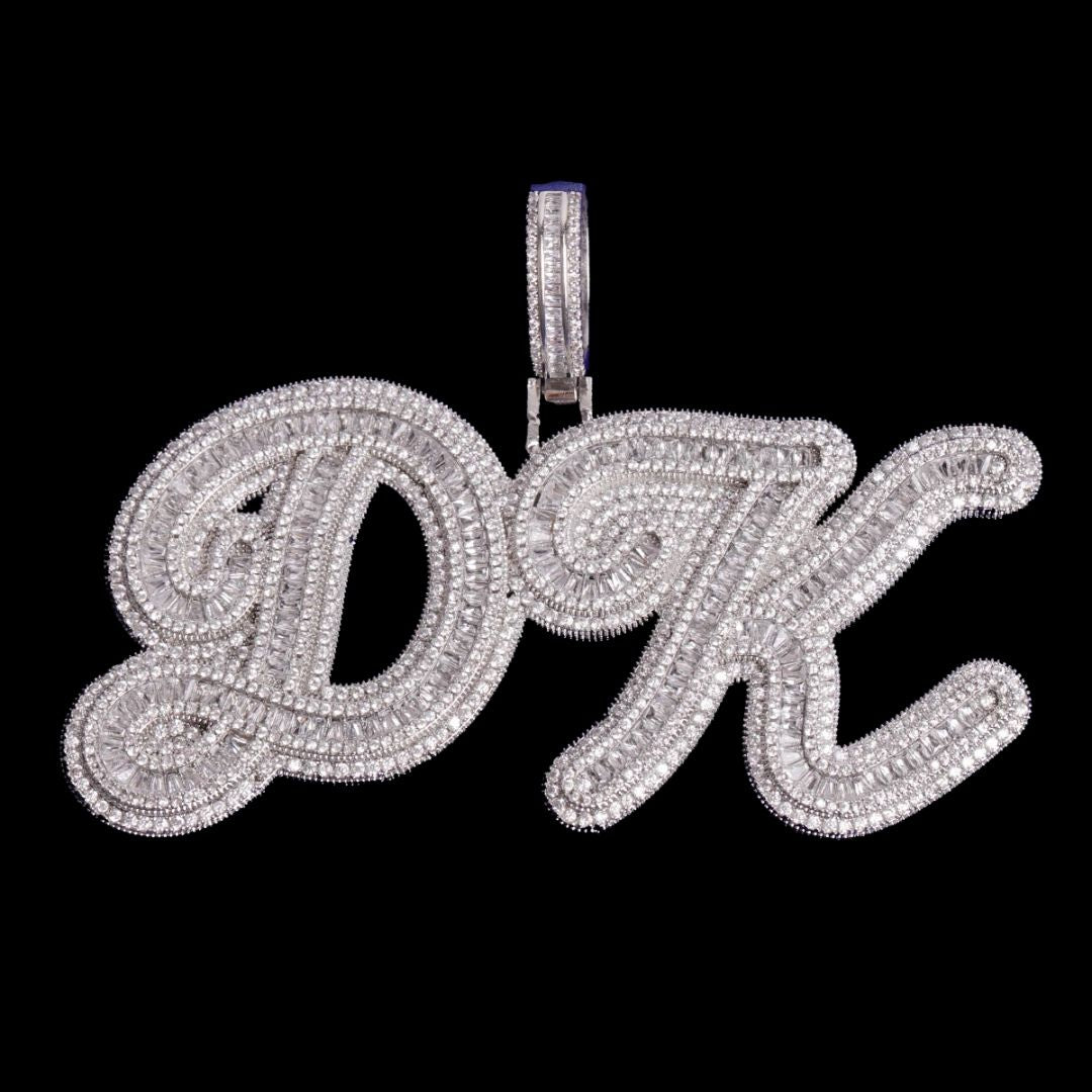 Designer Font Baguette Iced Out Personalized Custom Name Necklace Pendant