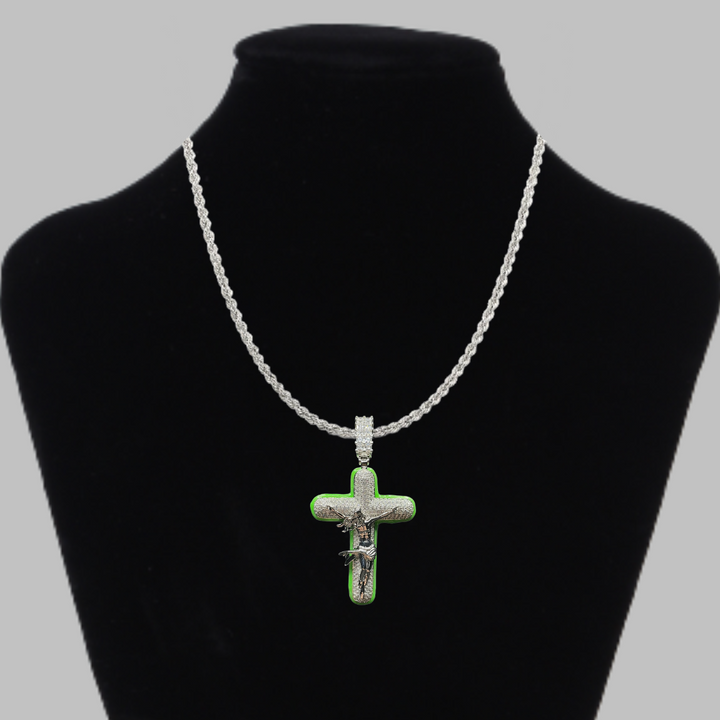 Cross Jesus Luminous Glow In The Dark Iced Out Diamond Pendant Necklace