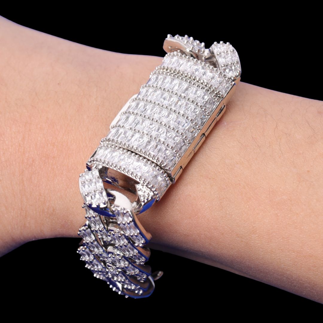 20MM Baguette Cut Diamond Clasp Iced Out Diamond Necklace Bracelet Set