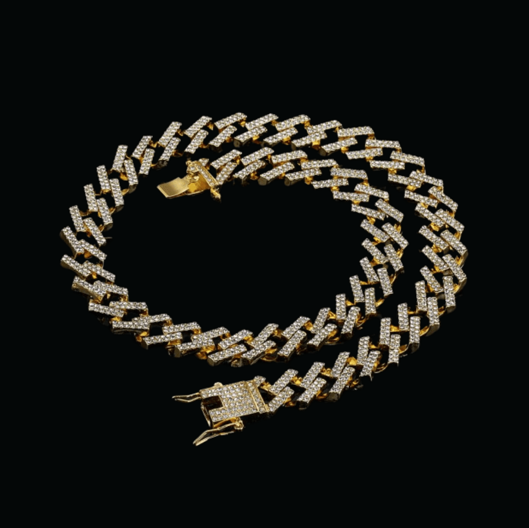 18K Gold Plated Iced Out Cuban Link Necklace Bracelet SET - Icey Pyramid