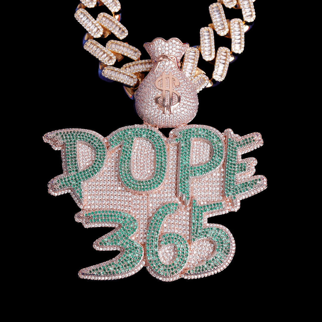 Money Bag Bail Two Tone Solid Base Iced Out Custom Name Letter Necklace