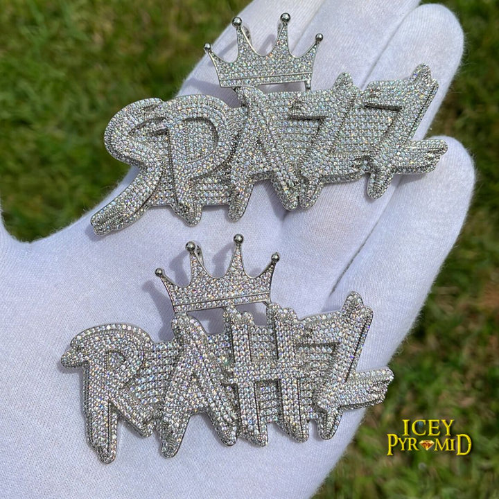 White Gold Edition Crown Bail Rapper Iced Out Personalized Custom Name Necklace Pendant