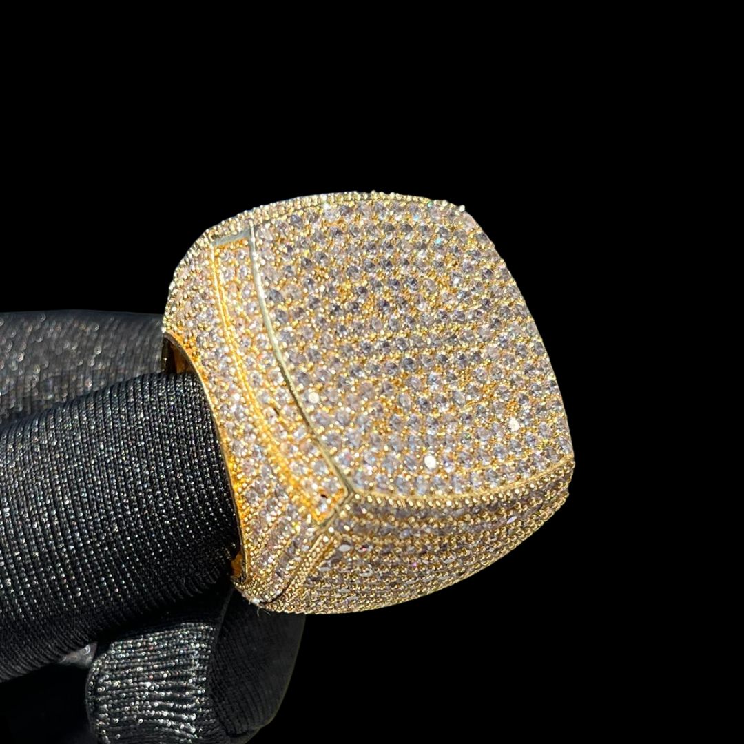 Fully Iced Out Prong Setting Cushion Design Ring