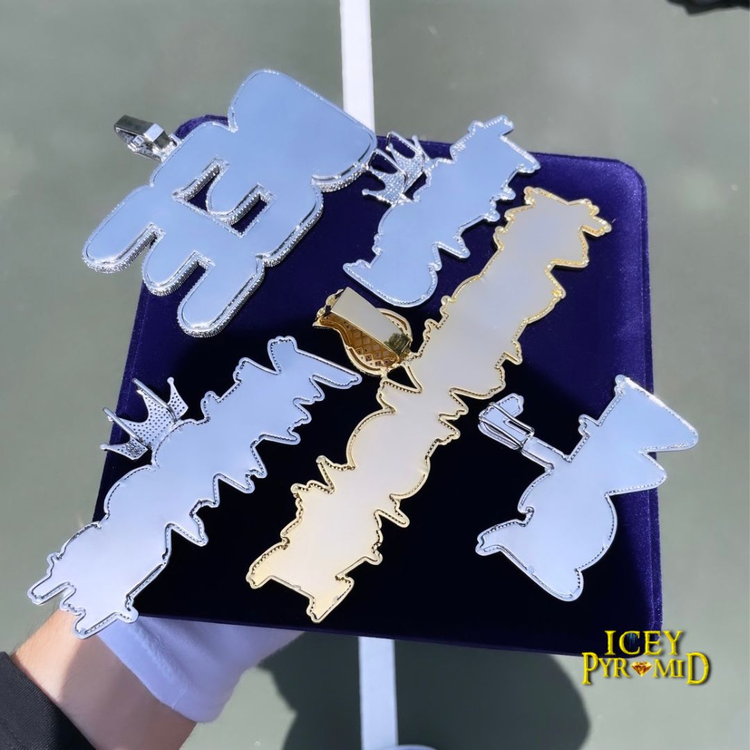 Luxury Personalized Big Baguette Name Letter Iced Out Diamond Custom