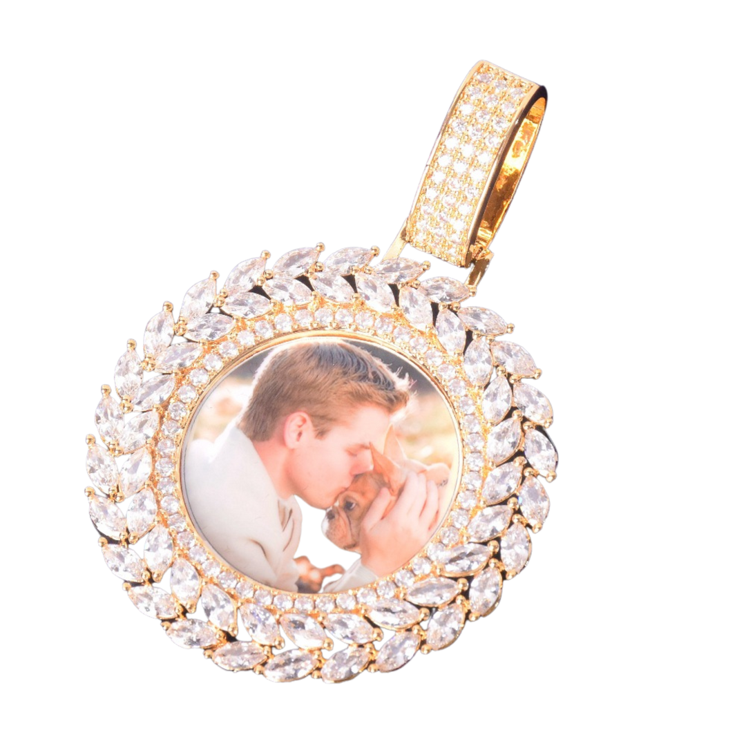 Diamond Baguette Custom Photo Picture Pendant Necklace