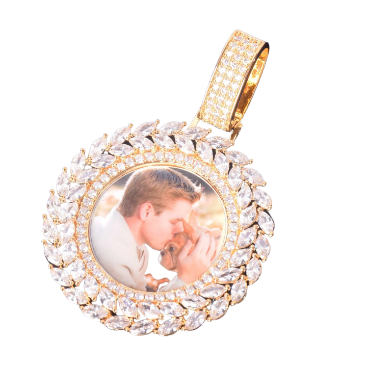 Diamond Baguette Custom Photo Picture Pendant Necklace