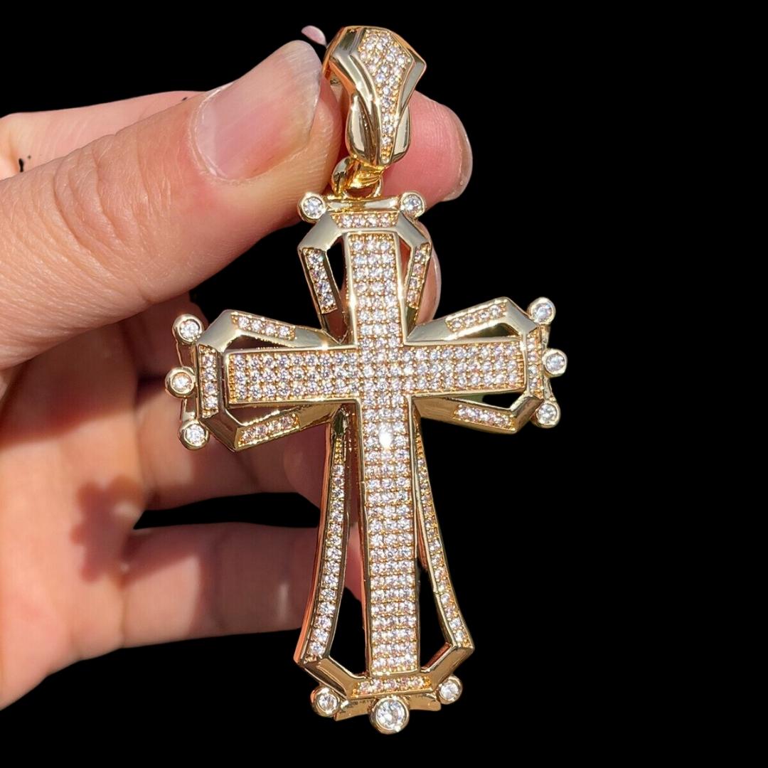 Cross Hollow Shape Iced Out  Diamond Pendant Necklace