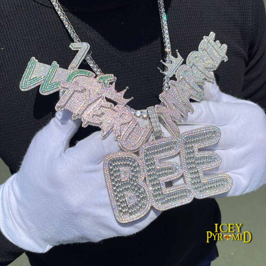 Luxury Personalized Big Baguette Name Letter Iced Out Diamond Custom