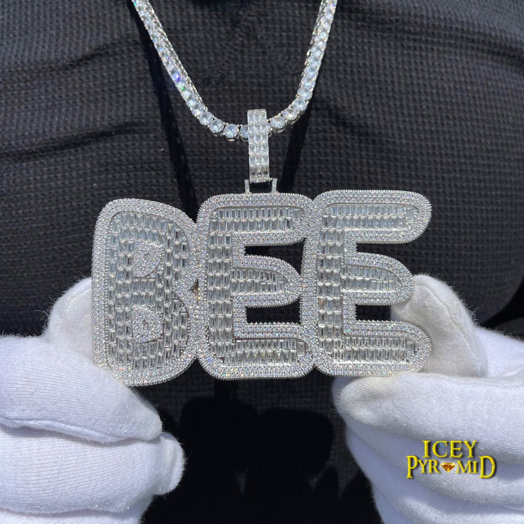Luxury Personalized Big Baguette Name Letter Iced Out Diamond Custom