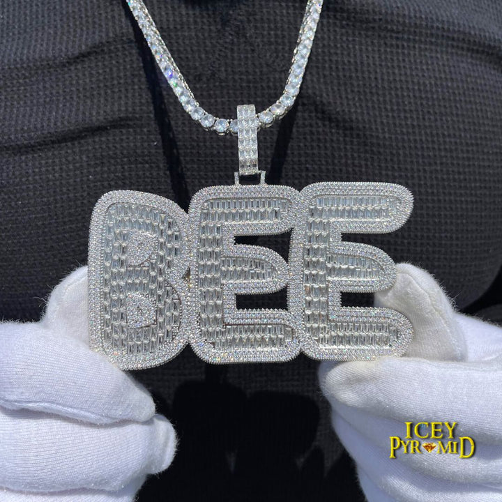 Big Baguette Iced Out Personalized Custom Name Necklace Pendant