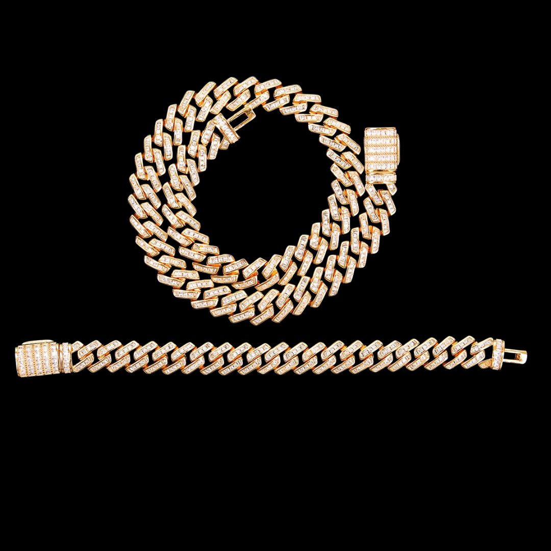 11MM Special Fully Baguette Iced Out Diamond Necklace Bracelet Set