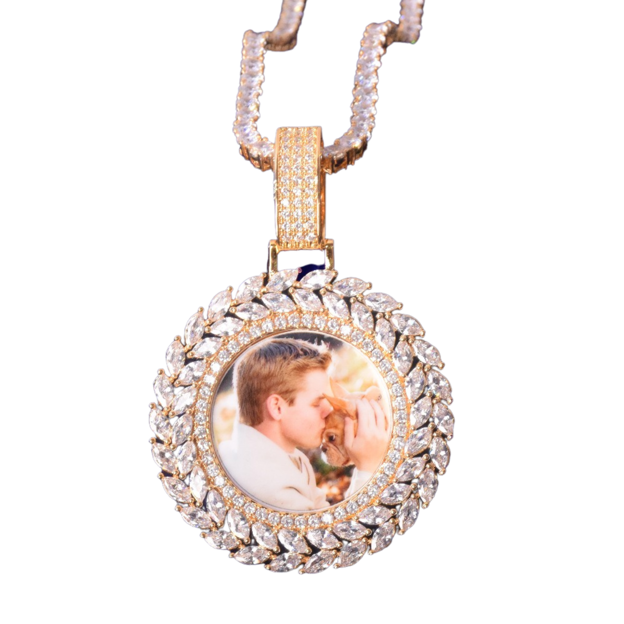 Diamond Baguette Custom Photo Picture Pendant Necklace