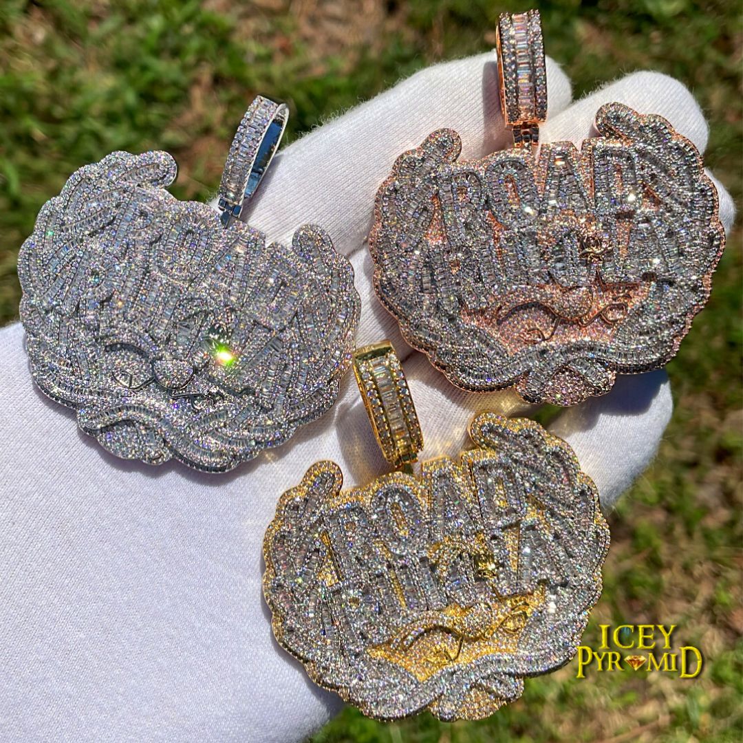 Road Runna Two Tone Badge Iced Out Letter Diamond Pendant