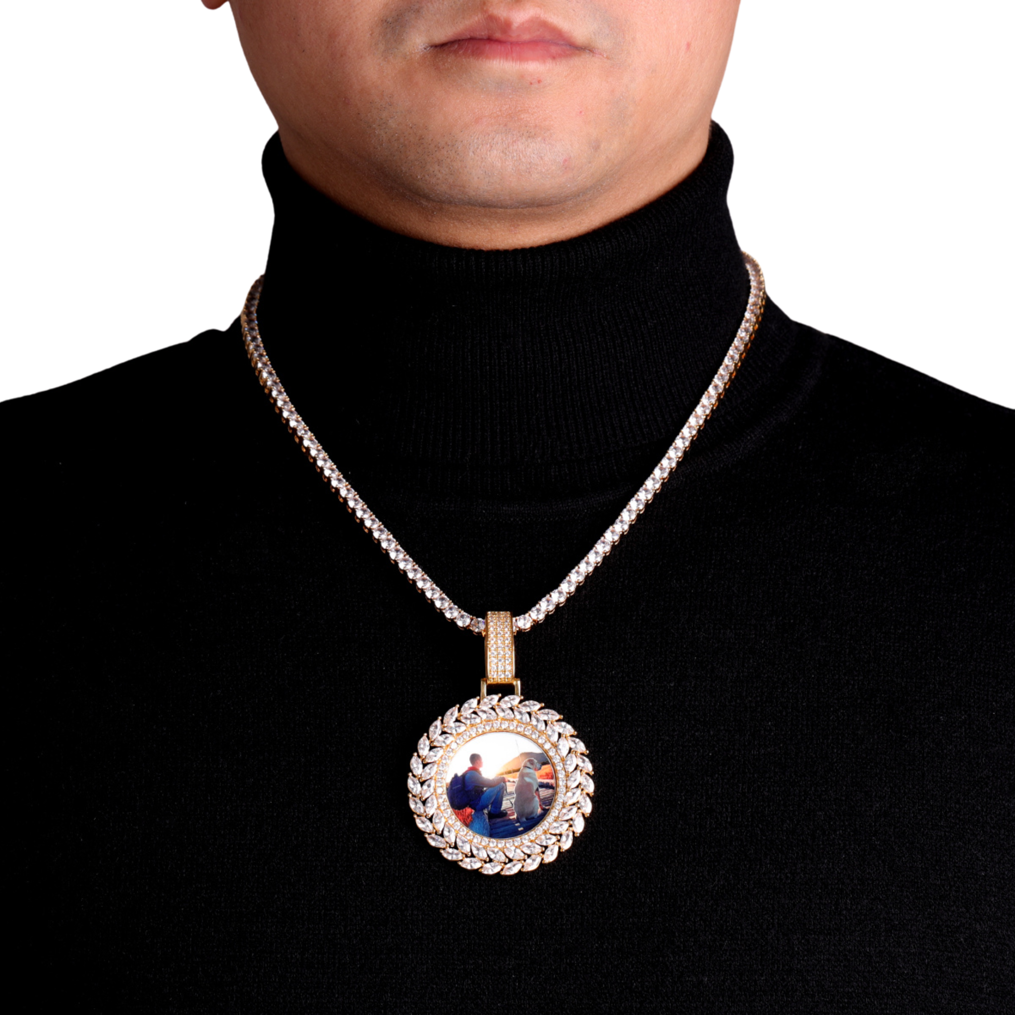 Diamond Baguette Custom Photo Picture Pendant Necklace