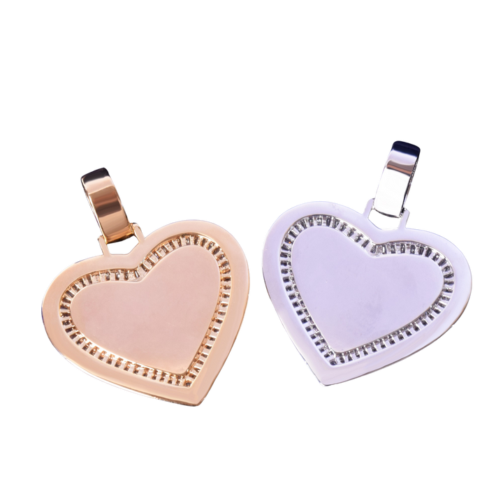 Heart Baguette Custom Photo Picture Pendant Necklace