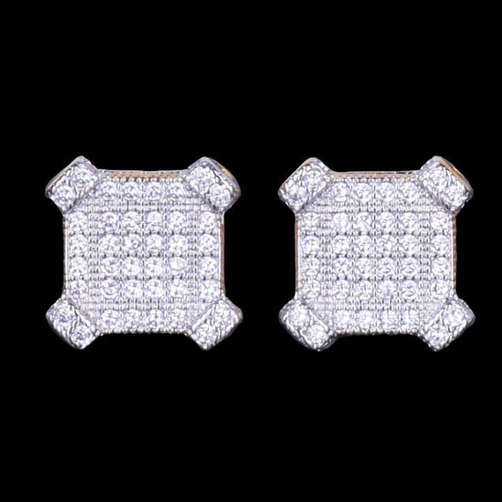 10MM Sapphire Squares Iced Out Diamond Stud Earrings