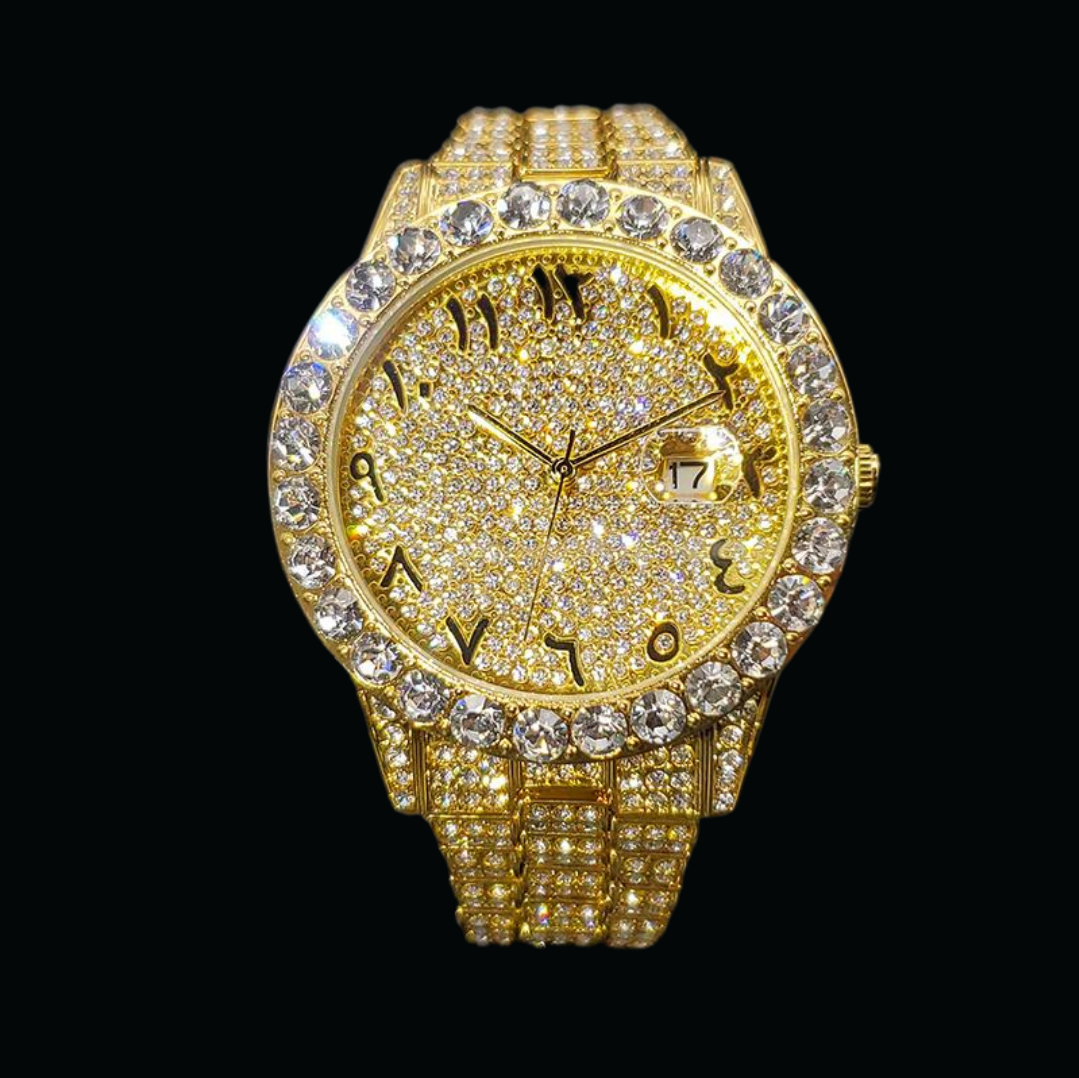 Arabic Numerals Date Iced Out Diamond Watch – Icey Pyramid