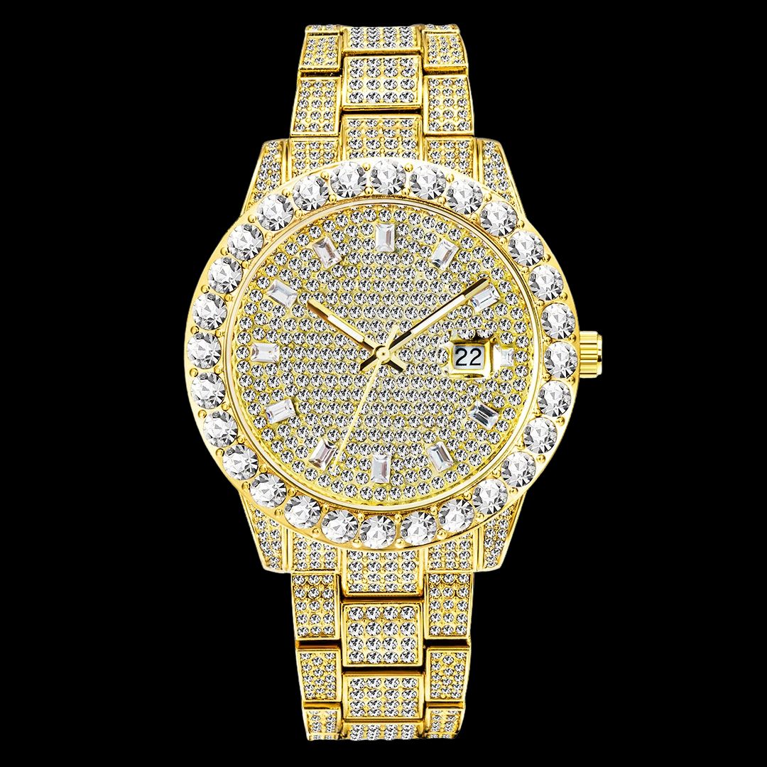 Double Diamond For Numerals and Cover Bling Iced Out Watch