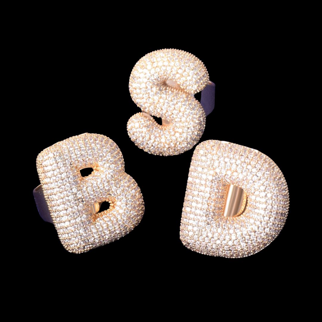 A-Z Initial Custom Letter Iced Out Diamond Ring